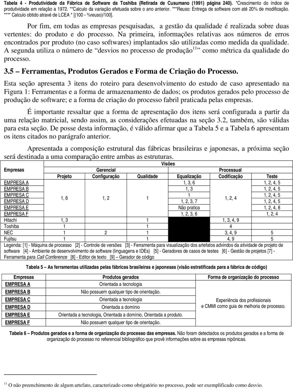 Por fim, em todas as empresas pesquisadas, a gestão da qualidade é realizada sobre duas vertentes: do produto e do processo.