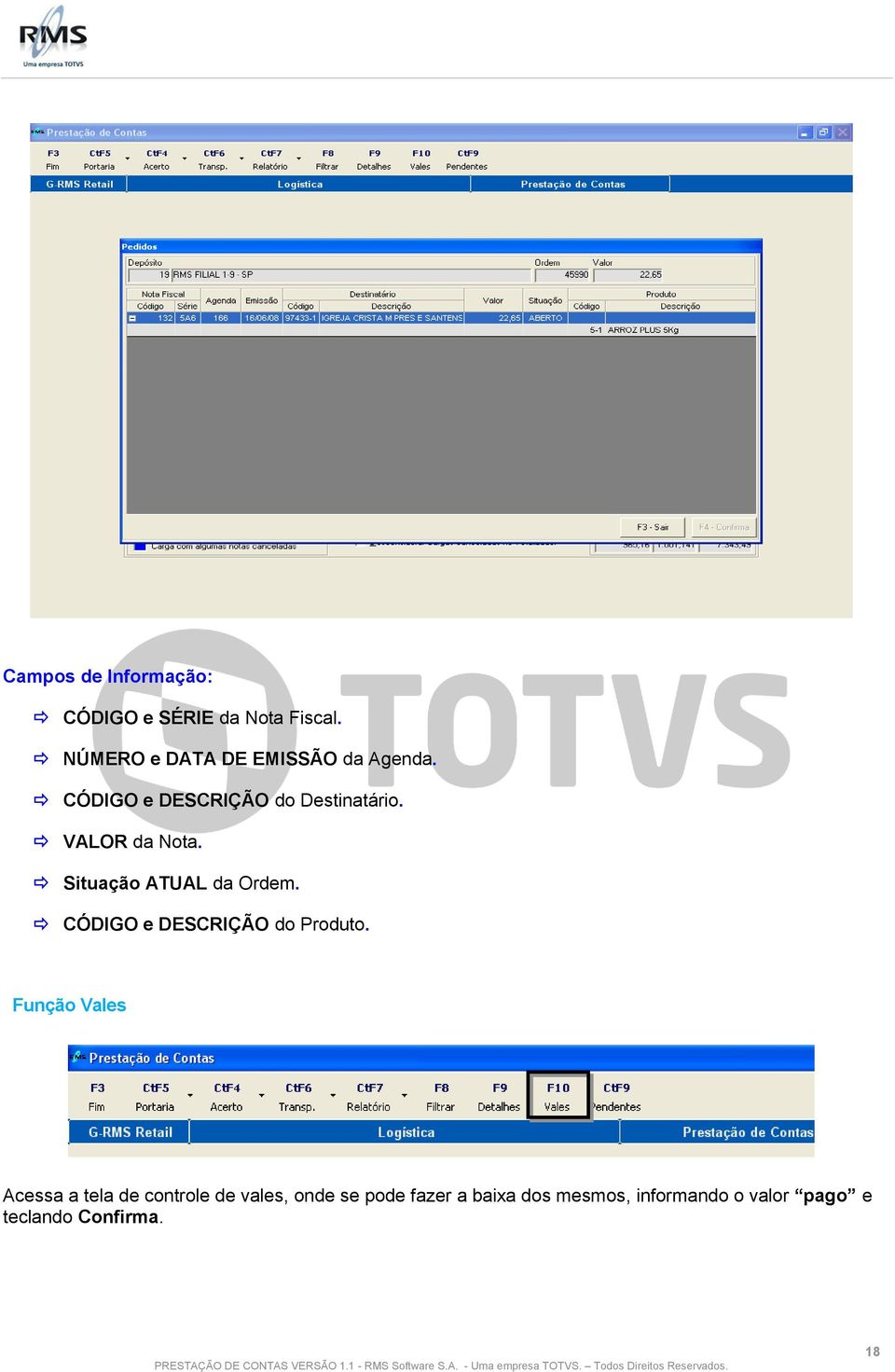 VALOR da Nota. Situação ATUAL da Ordem. CÓDIGO e DESCRIÇÃO do Produto.