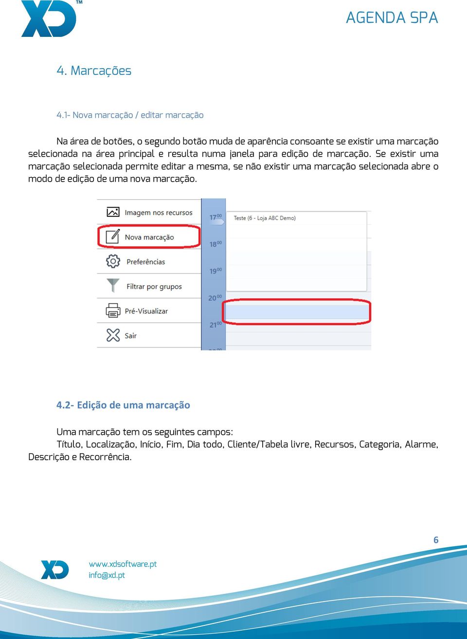 área principal e resulta numa janela para edição de marcação.