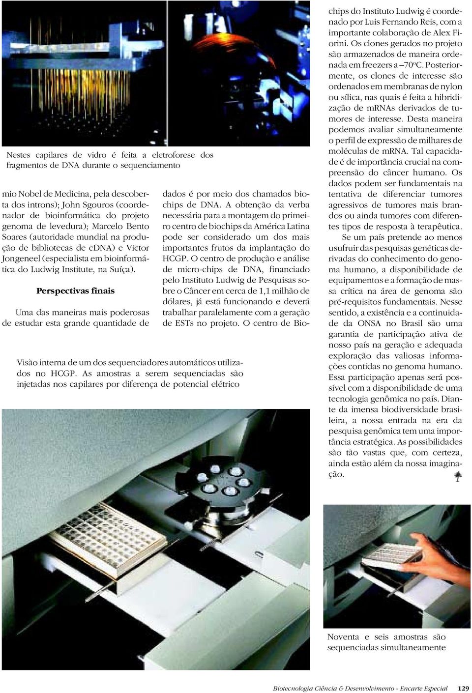 Perspectivas finais Uma das maneiras mais poderosas de estudar esta grande quantidade de Visão interna de um dos sequenciadores automáticos utilizados no HCGP.