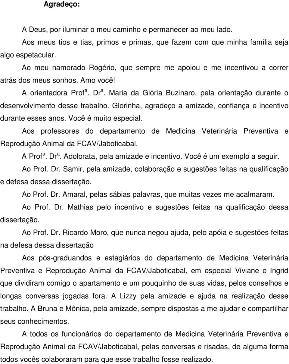 Maria da Glória Buzinaro, pela orientação durante o desenvolvimento desse trabalho. Glorinha, agradeço a amizade, confiança e incentivo durante esses anos. Você é muito especial.