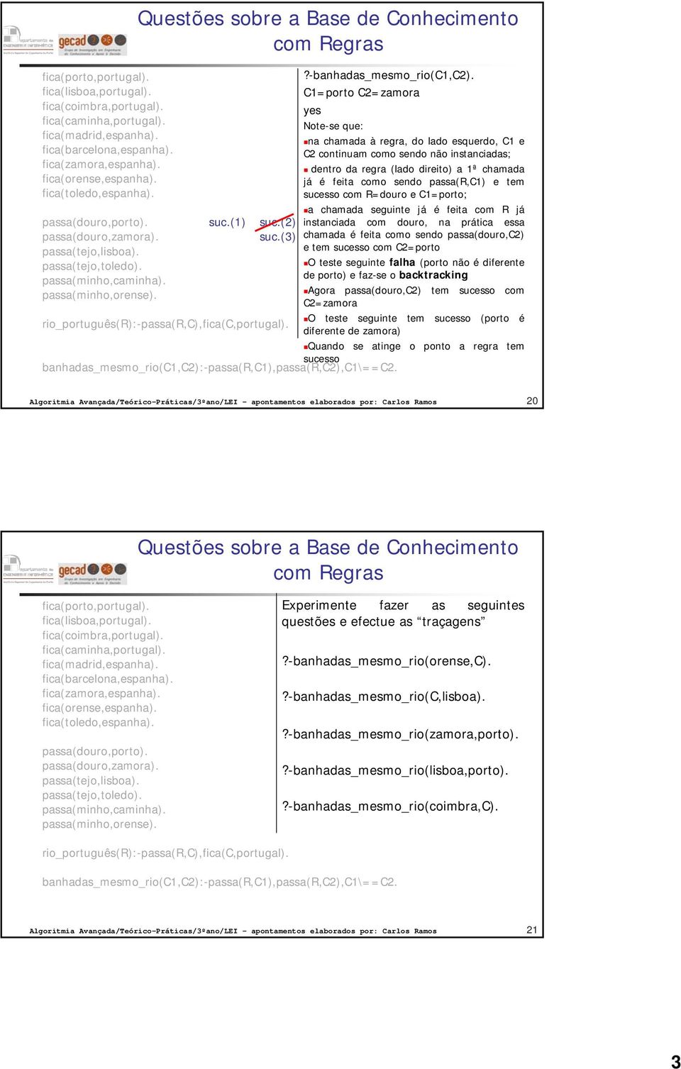 C1=porto C2=zamora Note-se que: na chamada à regra, do lado esquerdo, C1 e C2 continuam como sendo não instanciadas; dentro da regra (lado direito) a 1ª chamada já é feita como sendo passa(r,c1) e