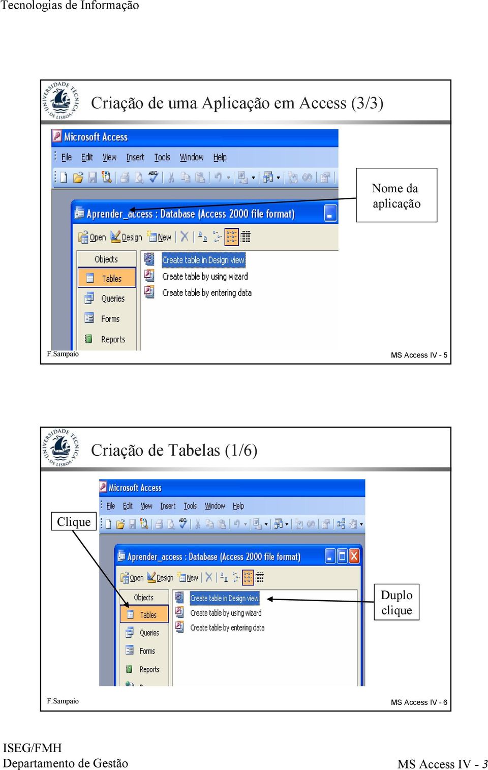 Sampaio MS Access IV - 5 Criação de Tabelas