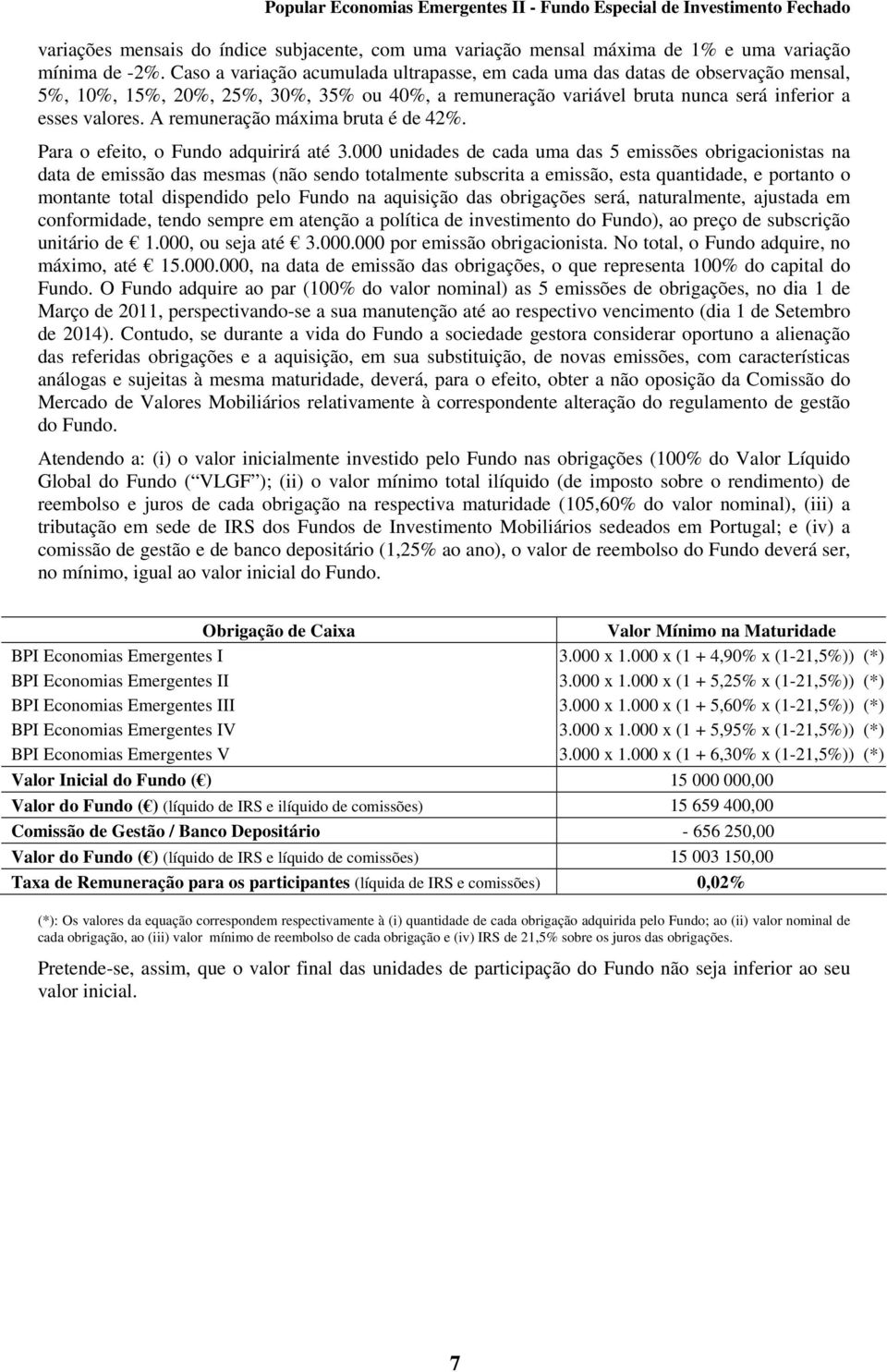 A remuneração máxima bruta é de 42%. Para o efeito, o Fundo adquirirá até 3.