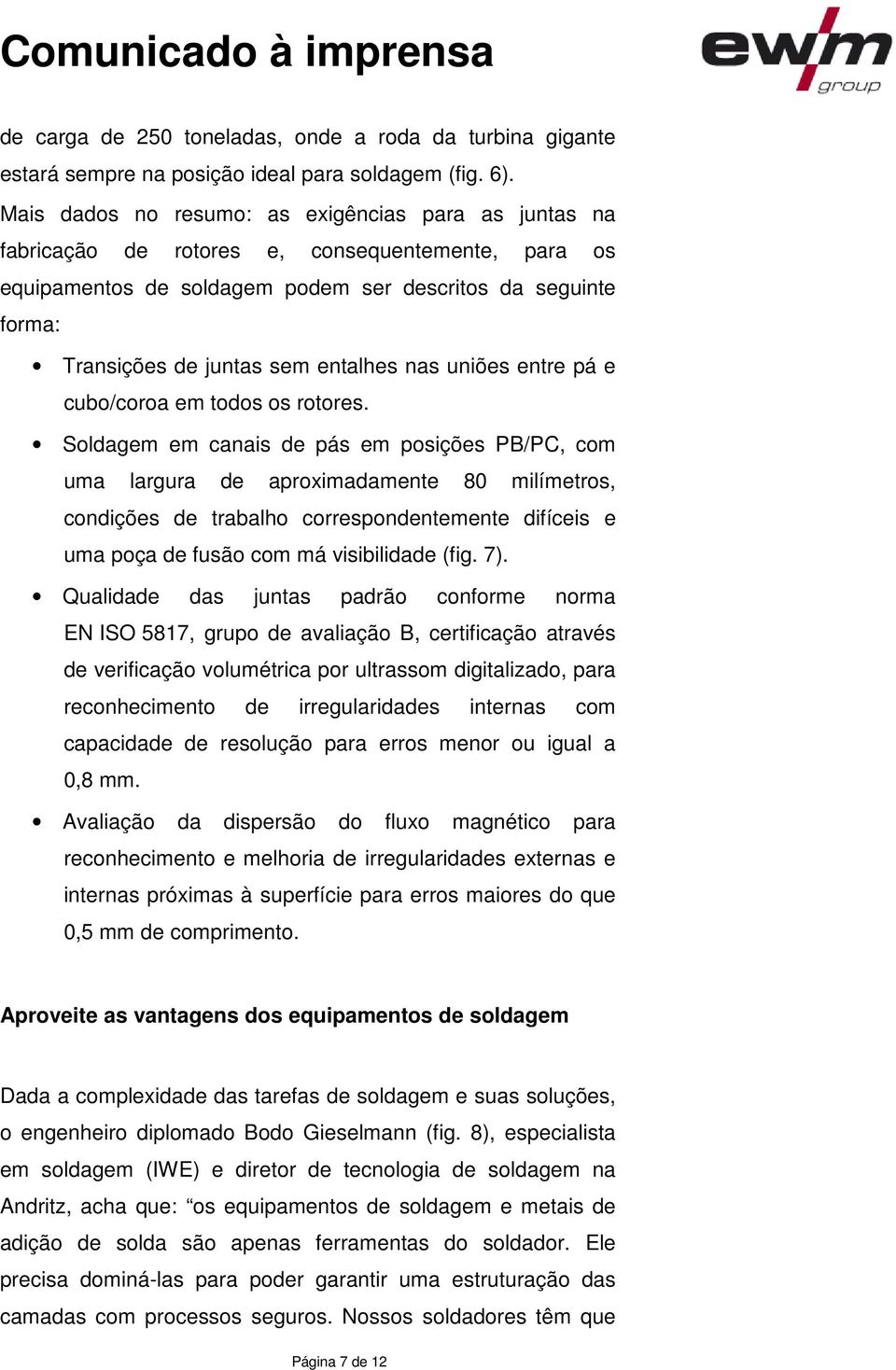 entalhes nas uniões entre pá e cubo/coroa em todos os rotores.