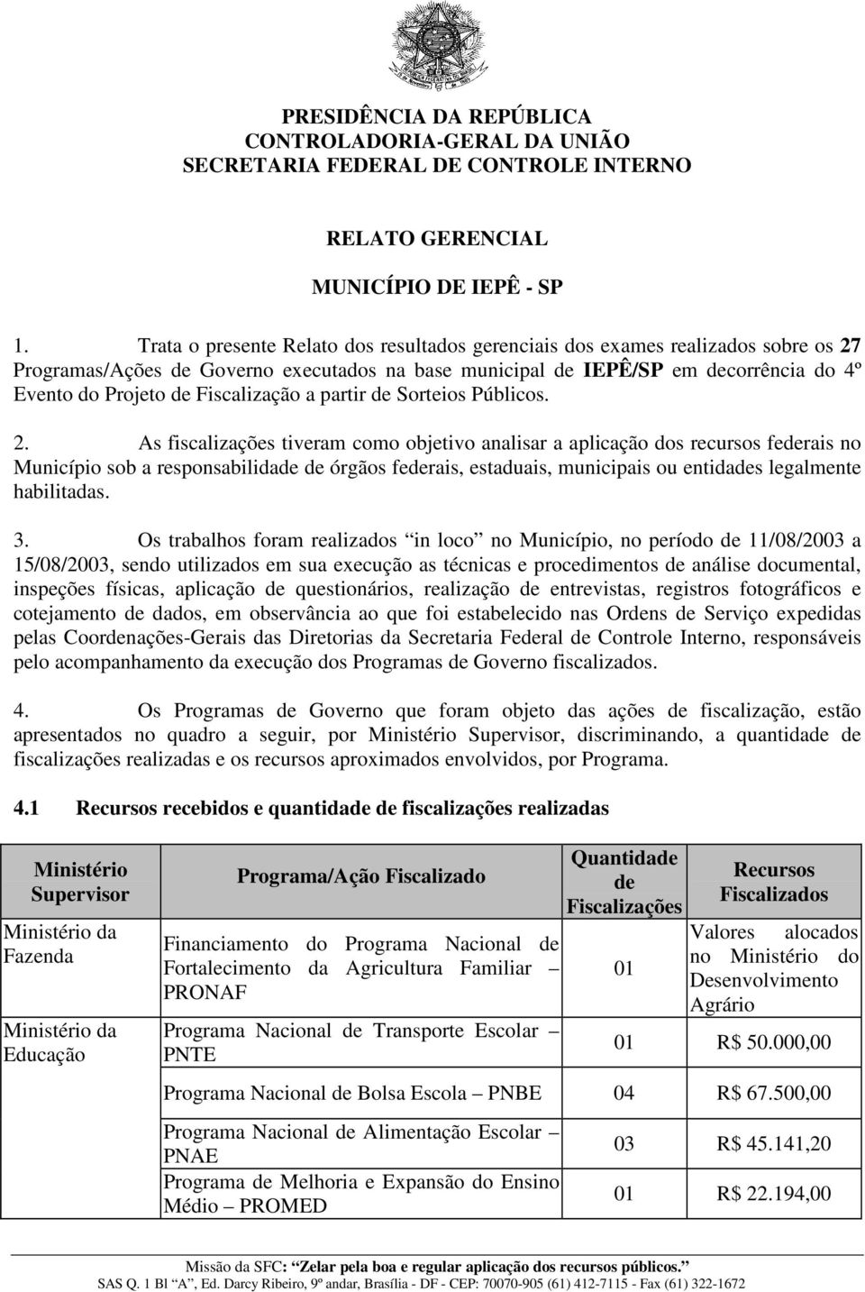 Fiscalização a partir de Sorteios Públicos. 2.