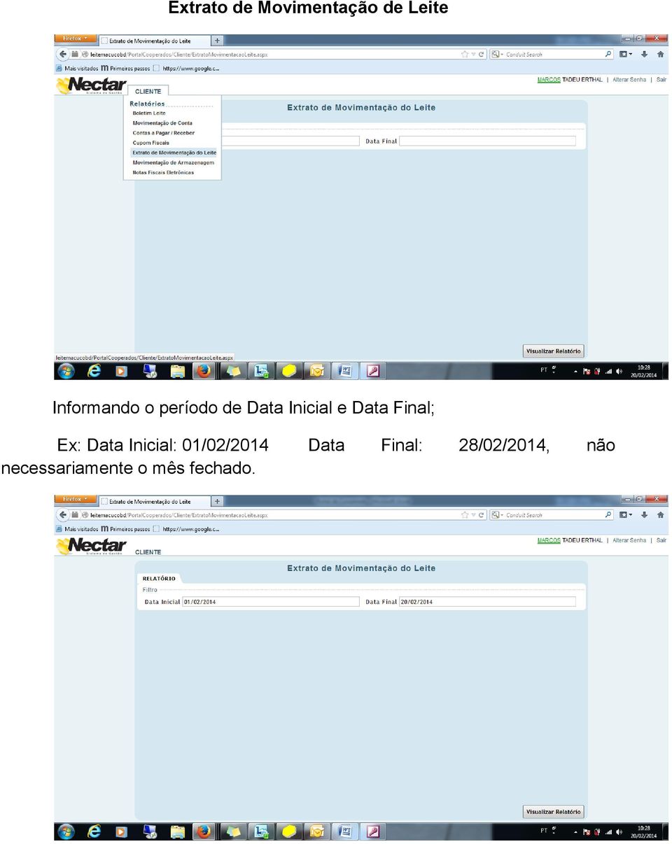 Data Final; Ex: Data Inicial: 01/02/2014