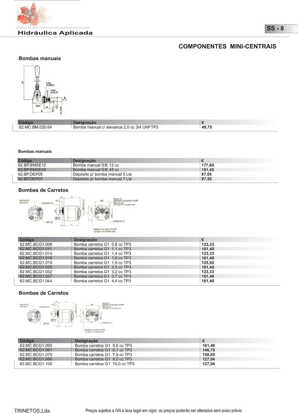 MC.BCG1.016 Bomba carretos G1 1,6 cc TP3 161,40 62.MC.BCG1.019 Bomba carretos G1 1,9 cc TP3 125,92 62.MC.BCG1.025 Bomba carretos G1 2,5 cc TP3 161,40 62.MC.BCG1.032 Bomba carretos G1 3,2 cc TP3 123,33 62.