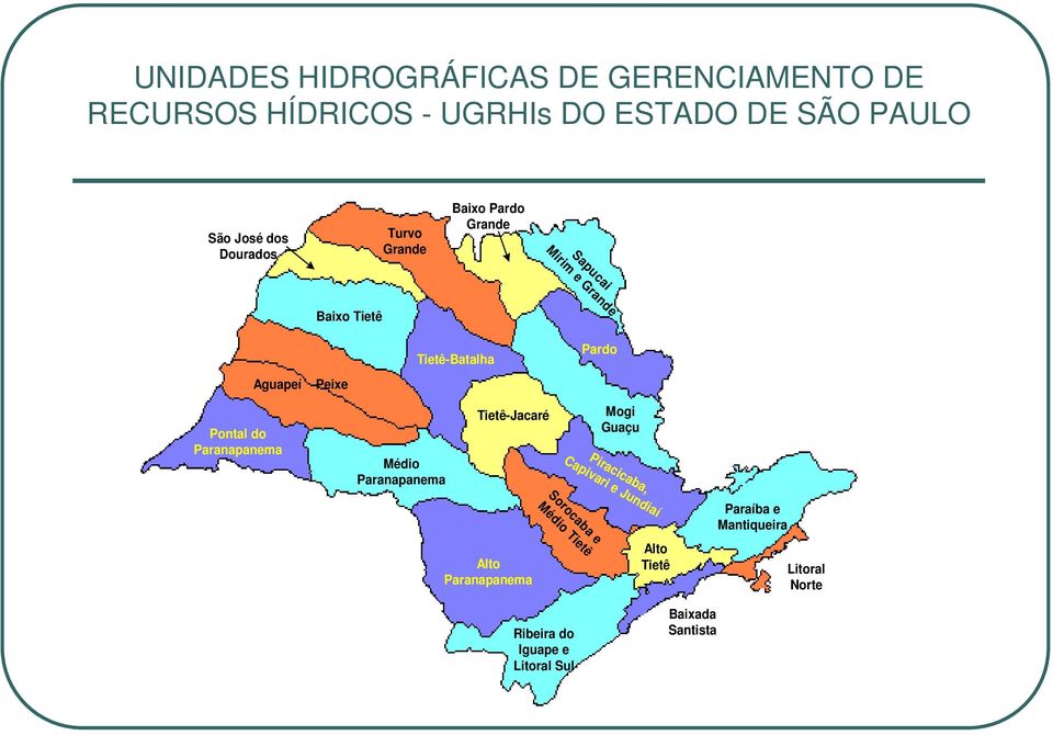 Pontal do Paranapanema Médio Paranapanema Tietê-Jacaré Piracicaba, Capivari e Jundiaí Sorocaba e Médio Tietê