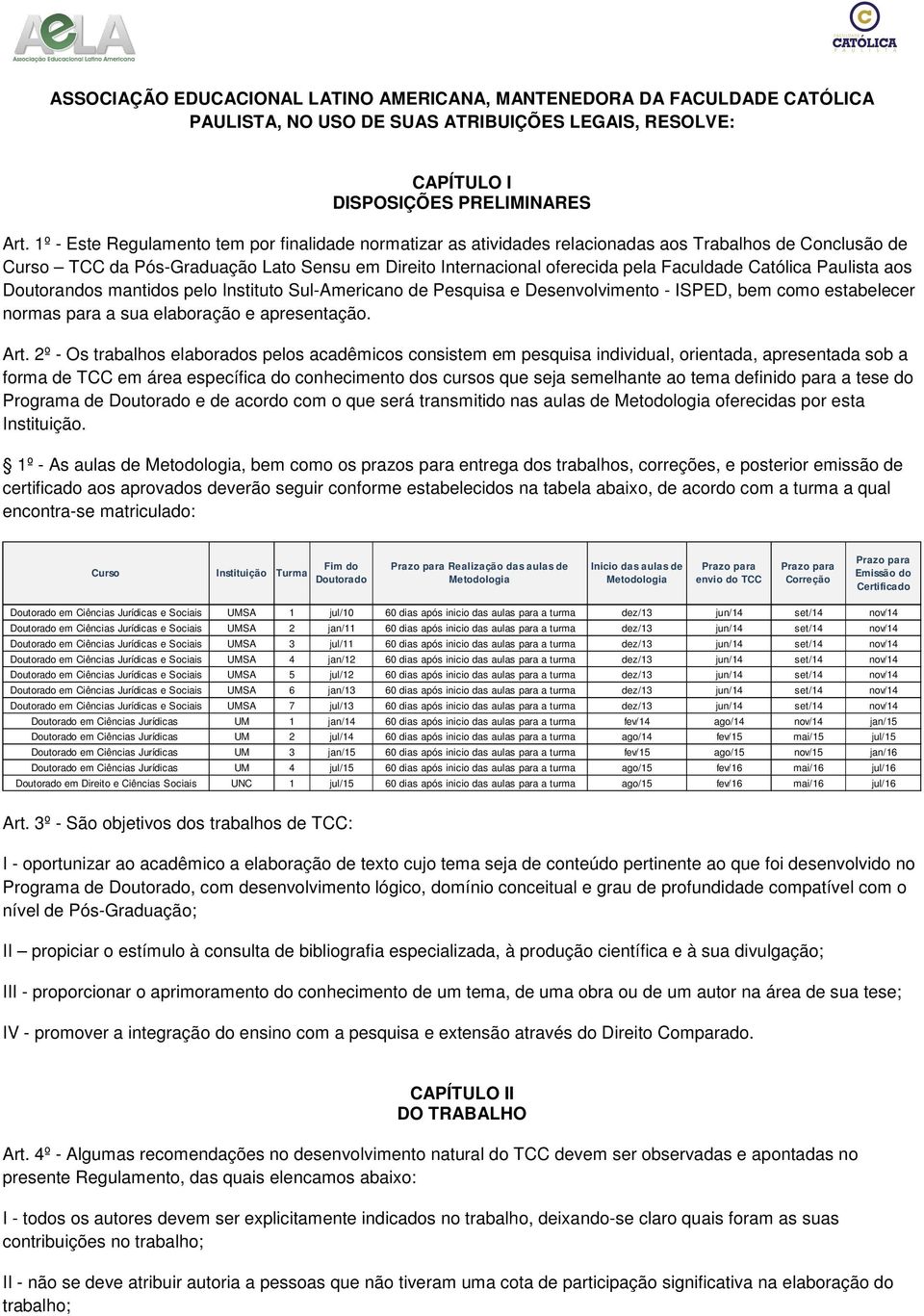 Católica Paulista aos Doutorandos mantidos pelo Instituto Sul-Americano de Pesquisa e Desenvolvimento - ISPED, bem como estabelecer normas para a sua elaboração e apresentação. Art.