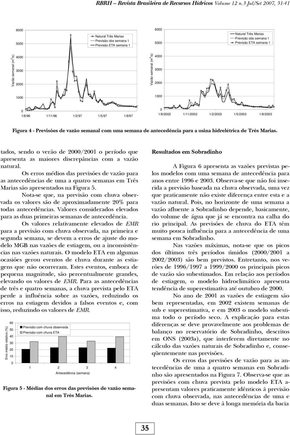 1/8/97 1/8/22 1/11/22 1/2/23 1/5/23 1/8/23 Fgura 4 - Prevsões de vazão semanal com uma semana de antecedênca para a usna hdrelétrca de Três Maras.