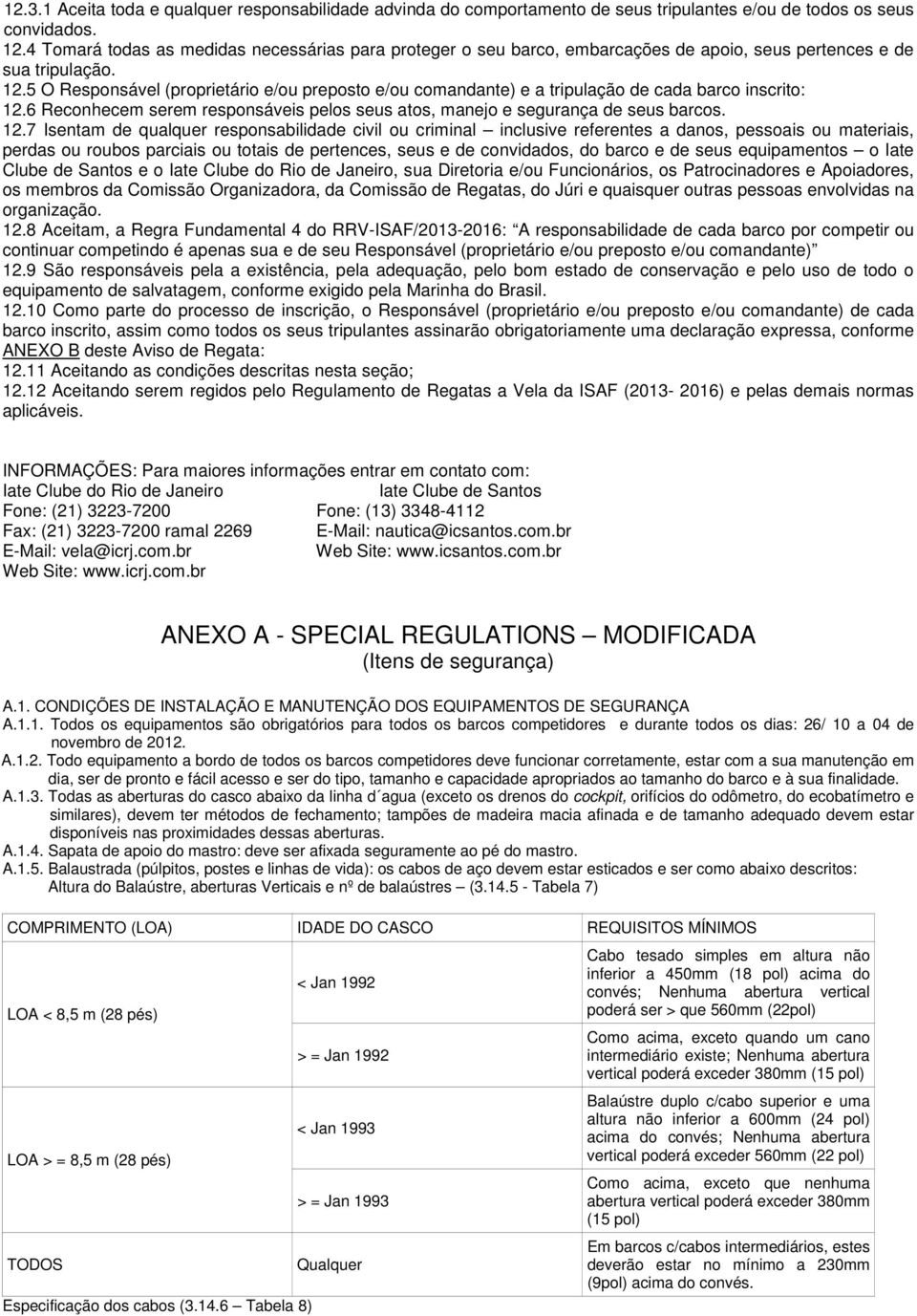 5 O Responsável (proprietário e/ou preposto e/ou comandante) e a tripulação de cada barco inscrito: 12.