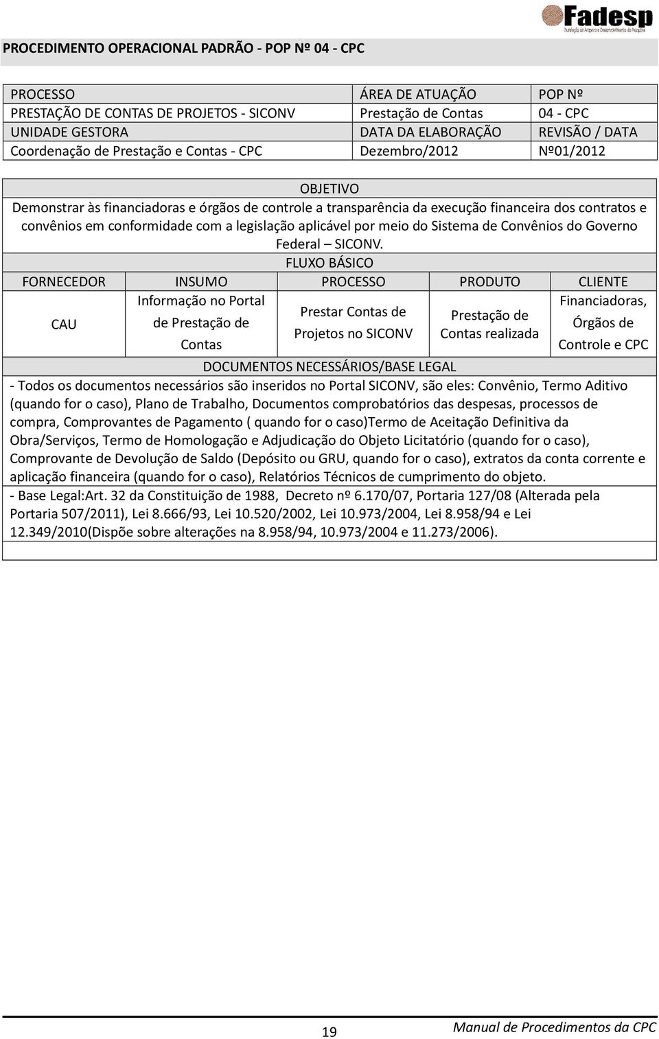 conformidade com a legislação aplicável por meio do Sistema de Convênios do Governo Federal SICONV.