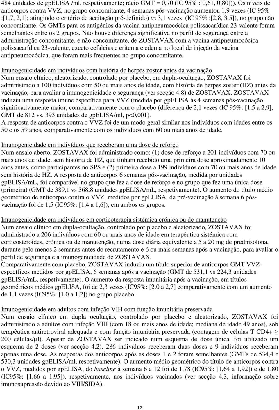 3,5]), no grupo não concomitante. Os GMTs para os antigénios da vacina antipneumocócica polissacarídica 23-valente foram semelhantes entre os 2 grupos.