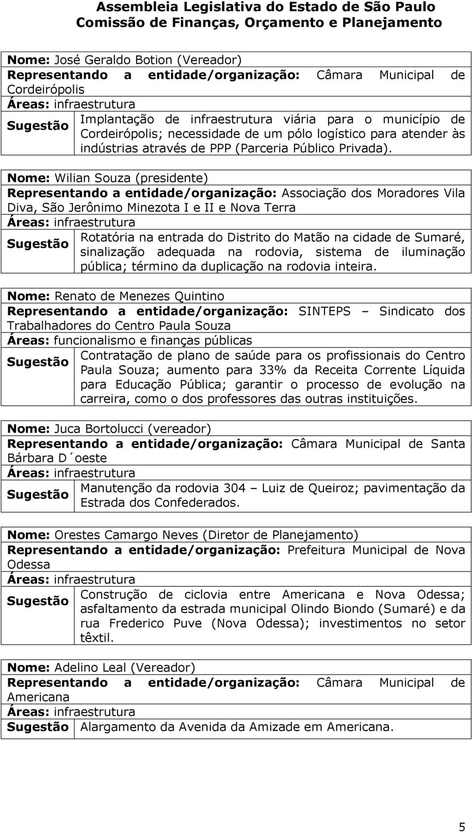 Nome: Wilian Souza (presidente) Representando a entidade/organização: Associação dos Moradores Vila Diva, São Jerônimo Minezota I e II e Nova Terra Rotatória na entrada do Distrito do Matão na cidade