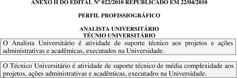 administrativas e acadêmicas, executados na Universidade.