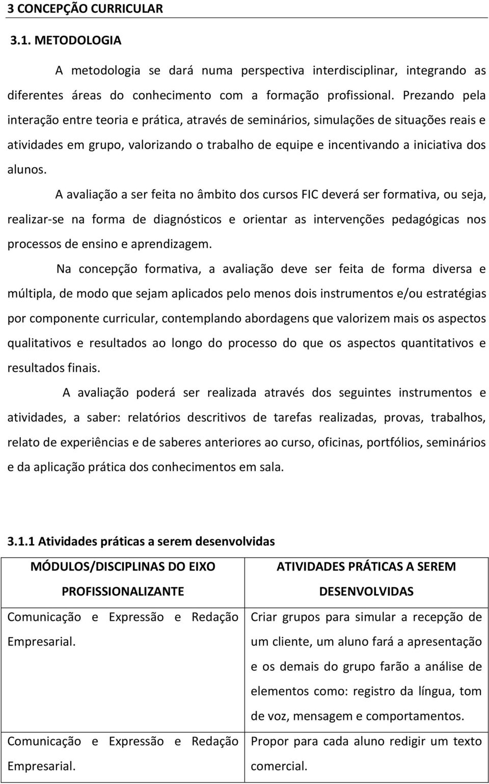 A avaliação a ser feita no âmbito dos cursos FIC deverá ser formativa, ou seja, realizar-se na forma de diagnósticos e orientar as intervenções pedagógicas nos processos de ensino e aprendizagem.