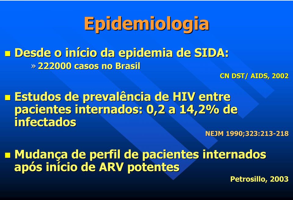 infectados CN DST/ AIDS, 2002 NEJM 1990;323:213-218 218 Mudança a de