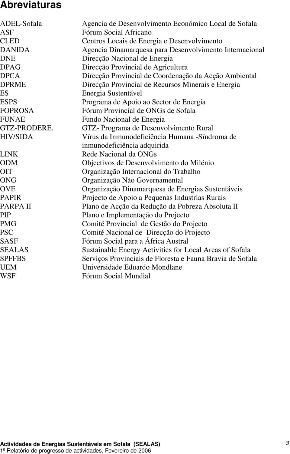 Desenvolvimento Agencia Dinamarquesa para Desenvolvimento Internacional Direcção Nacional de Energia Direcção Provincial de Agricultura Direcção Provincial de Coordenação da Acção Ambiental Direcção