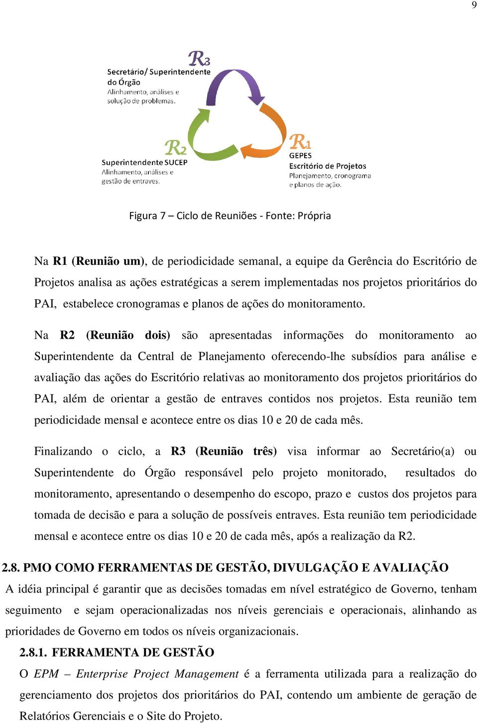 Na R2 (Reunião dois) são apresentadas informações do monitoramento ao Superintendente da Central de Planejamento oferecendo-lhe subsídios para análise e avaliação das ações do Escritório relativas ao