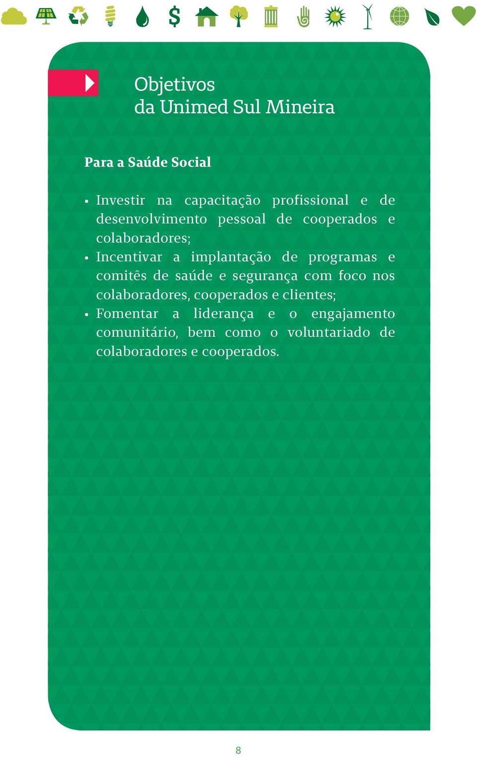 e comitês de saúde e segurança com foco nos colaboradores, cooperados e clientes; Fomentar a