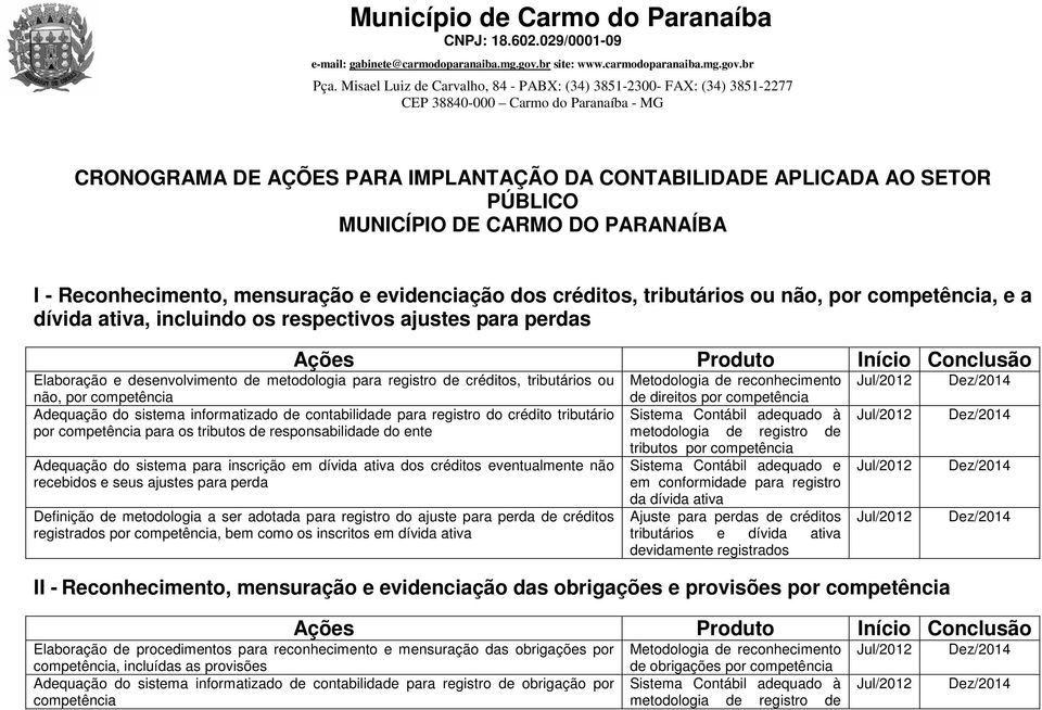 sistema informatizado de contabilidade para registro do crédito tributário por competência para os tributos de responsabilidade do ente Adequação do sistema para inscrição em dívida ativa dos