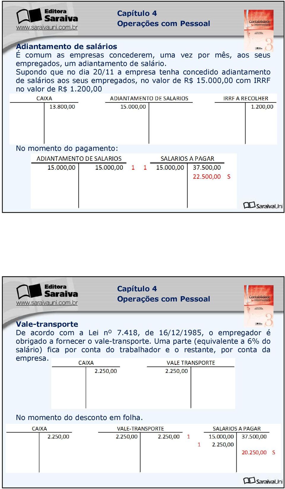 000,00 com IRRF no valor de R$ 1.200,00 No momento do pagamento: Vale-transporte De acordo com a Lei nº 7.