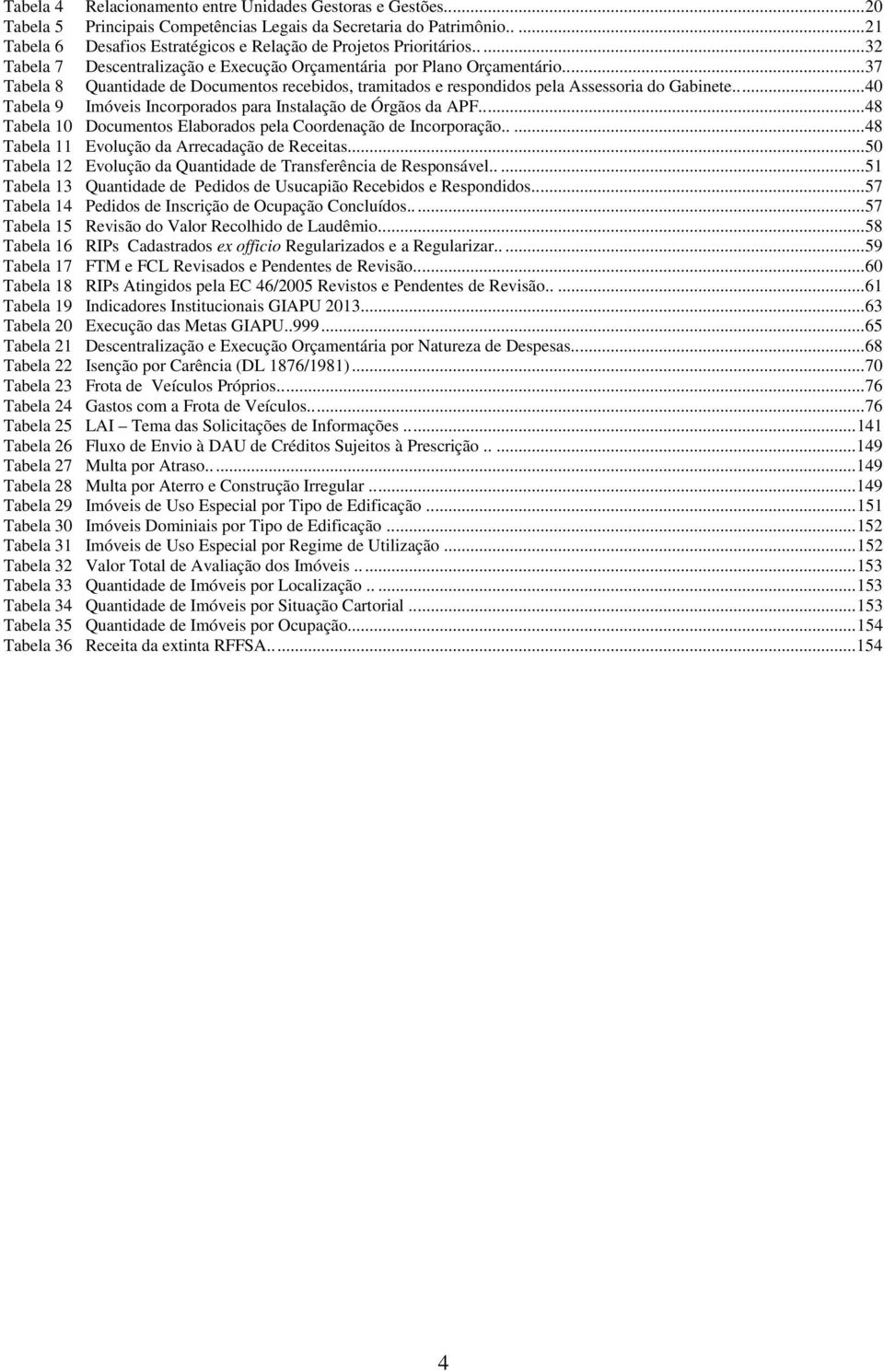..40 Tabela 9 Imóveis Incorporados para Instalação de Órgãos da APF...48 Tabela 10 Documentos Elaborados pela Coordenação de Incorporação.....48 Tabela 11 Evolução da Arrecadação de Receitas.