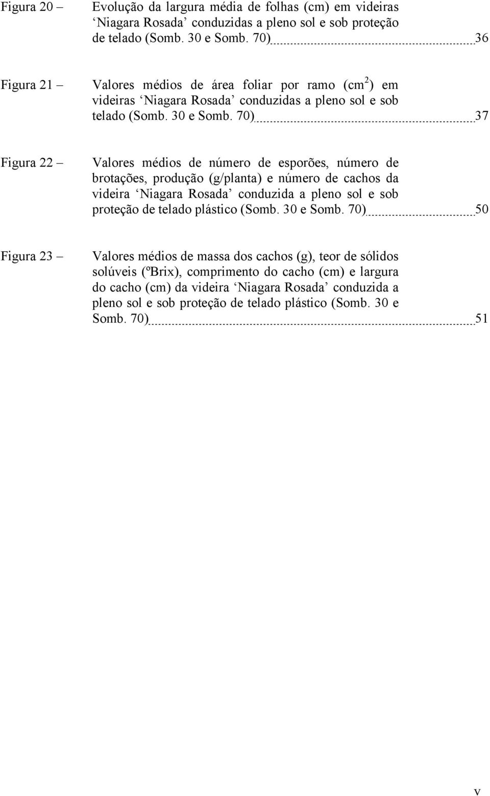 70) 37 Figura 22 Valores médios de número de esporões, número de brotações, produção (g/planta) e número de cachos da videira Niagara Rosada conduzida a pleno sol e sob proteção de telado