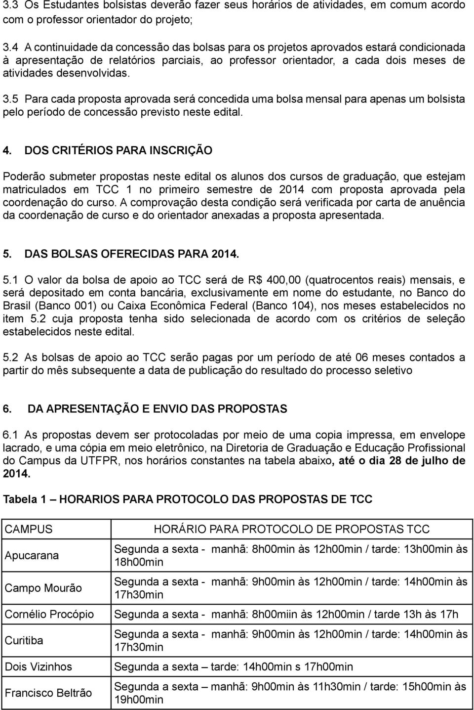 3.5 Para cada proposta aprovada será concedida uma bolsa mensal para apenas um bolsista pelo período de concessão previsto neste edital. 4.