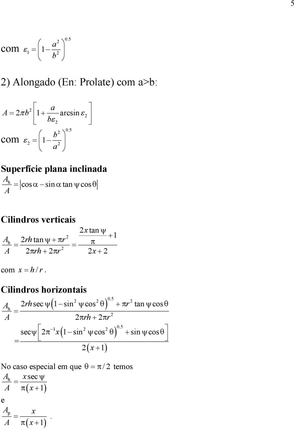 tnψ+π π A π h+ π x+ com x h/. Cilindos hoizontis ( ).