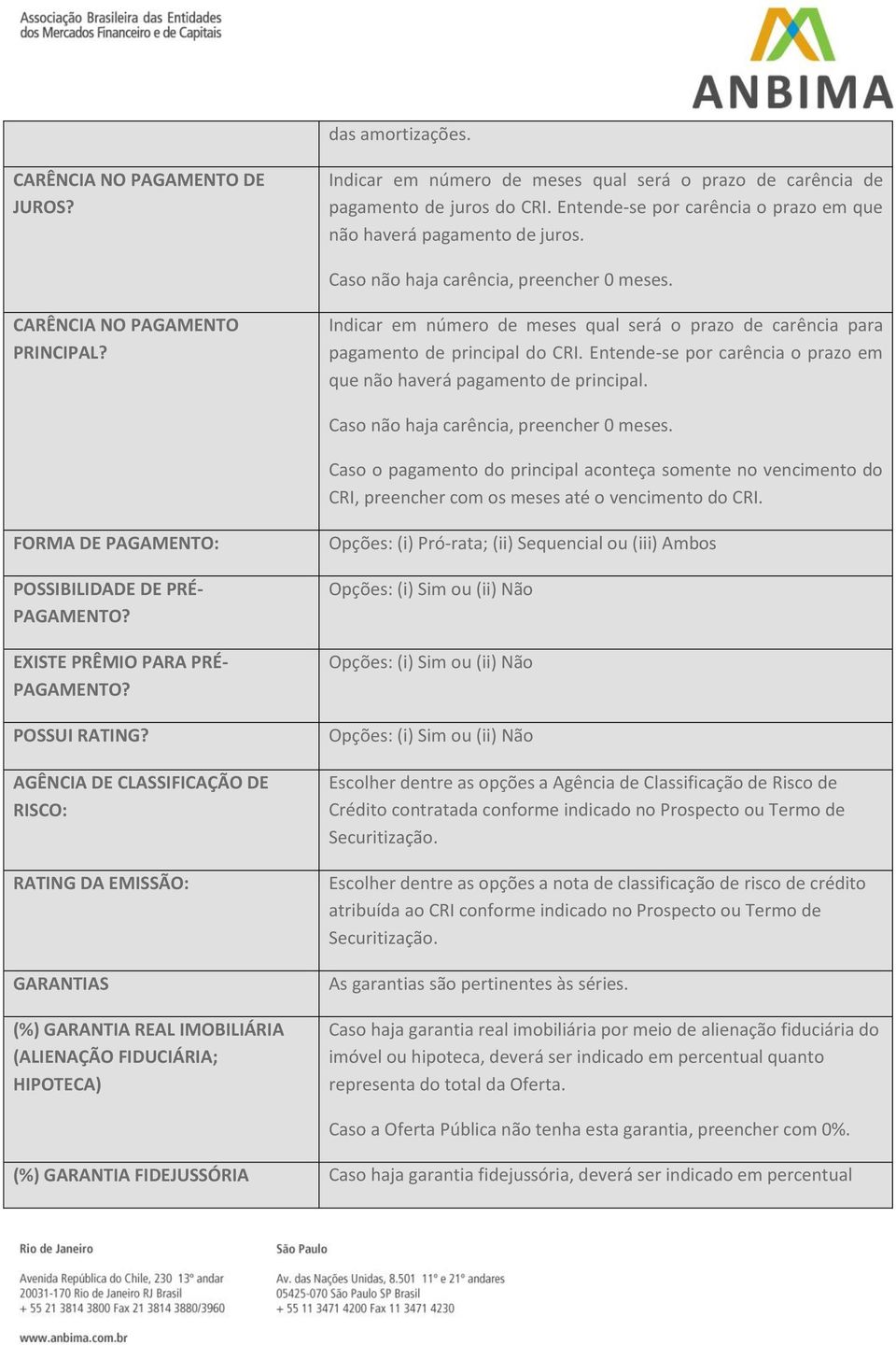 Indicar em número de meses qual será o prazo de carência para pagamento de principal do CRI. Entende-se por carência o prazo em que não haverá pagamento de principal.