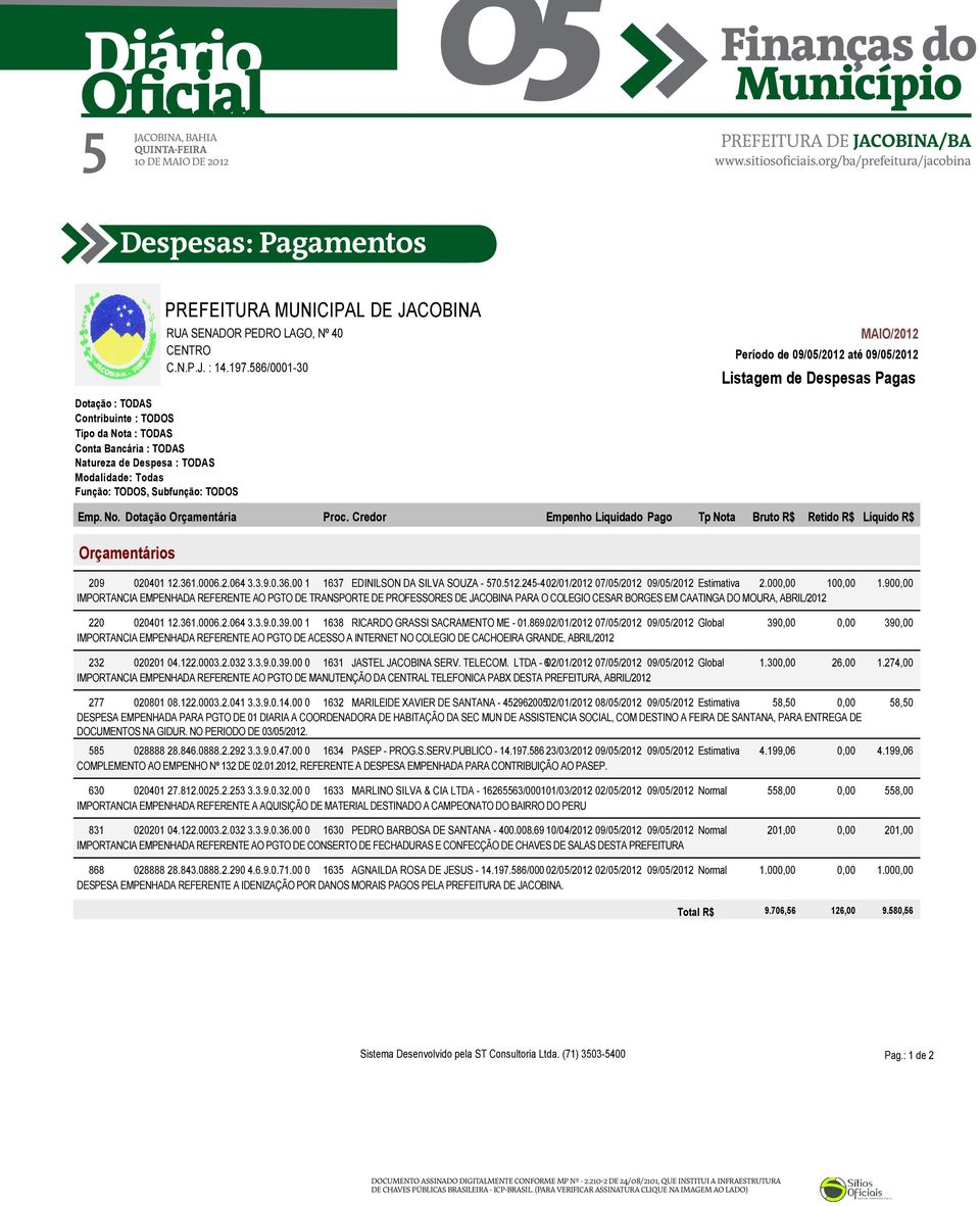 245-4 02/01/2012 07/05/2012 09/05/2012 Estimativa 2.000,00 100,00 1.