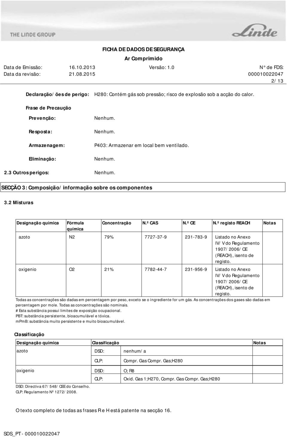 2 Misturas Designação química Fórmula química Concentração N.º CAS N.º CE N.