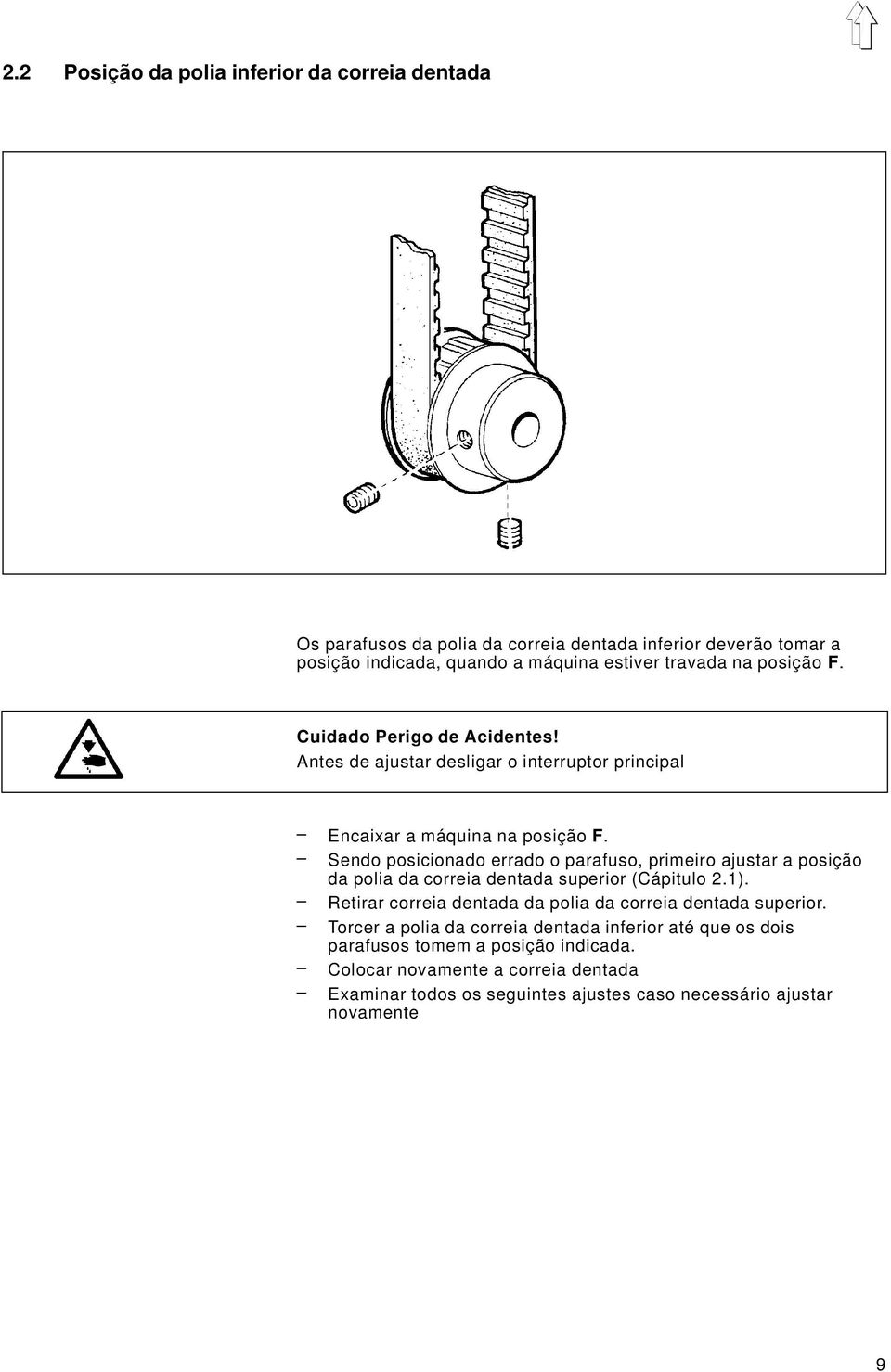 Sendo posicionado errado o parafuso, primeiro ajustar a posição da polia da correia dentada superior (Cápitulo 2.1).