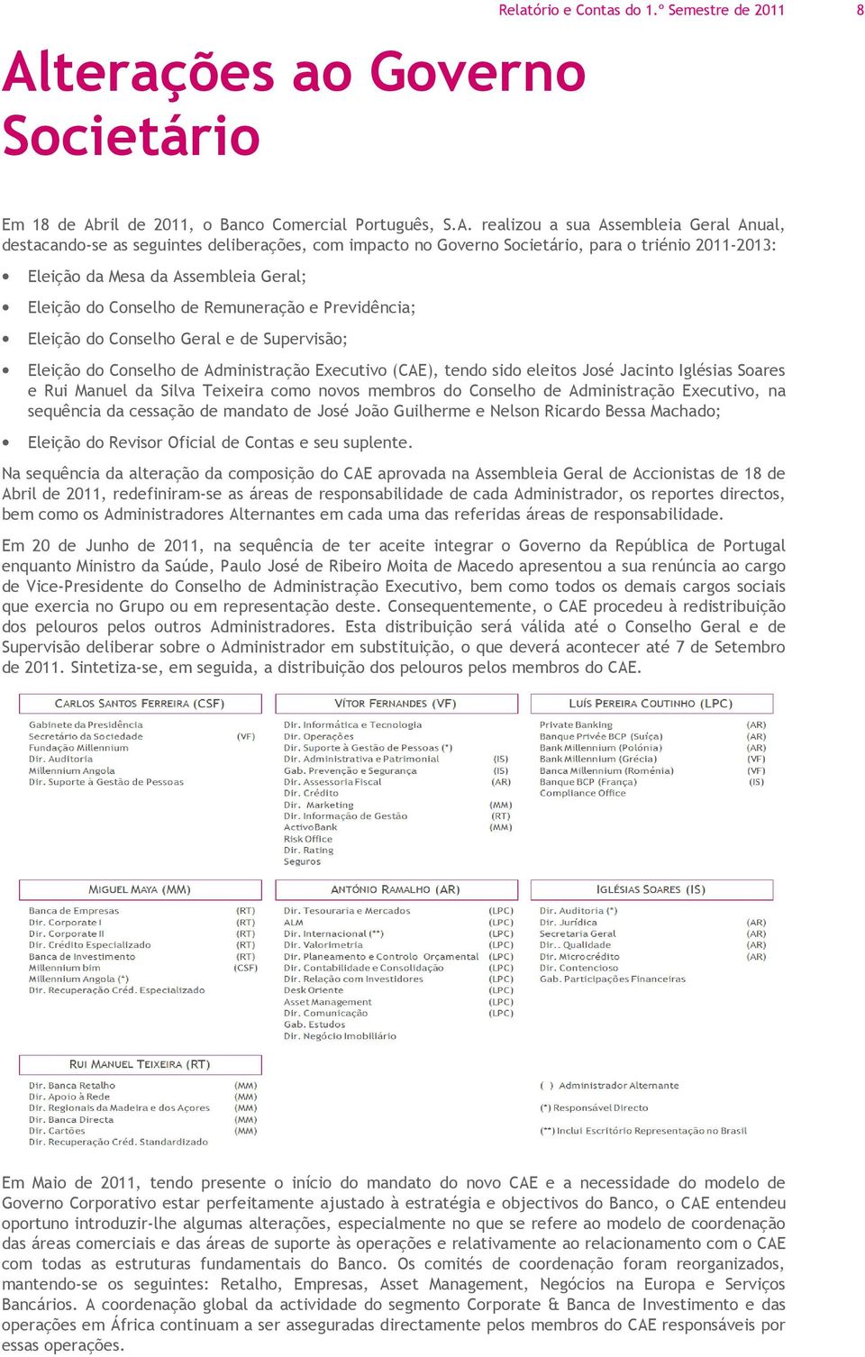 de Supervisão; Eleição do Conselho de Administração Executivo (CAE), tendo sido eleitos José Jacinto Iglésias Soares e Rui Manuel da Silva Teixeira como novos membros do Conselho de Administração