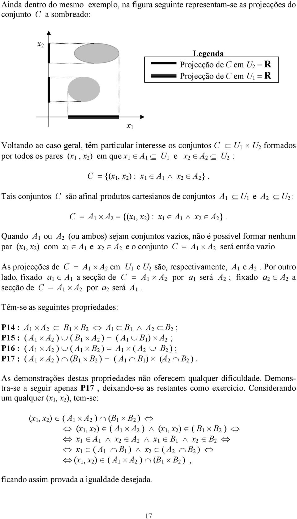 Tais conjuntos C são afinal produtos cartesianos de conjuntos A 1 U 1 e A 2 U 2 : C = A 1 A 2 = {(x 1, x 2 ) : x 1 A 1 x 2 A 2 }.