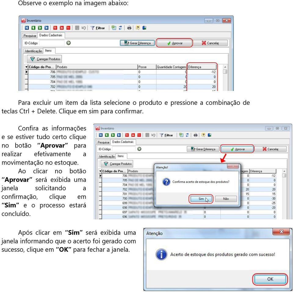 Confira as informações e se estiver tudo certo clique no botão Aprovar para realizar efetivamente a movimentação no estoque.