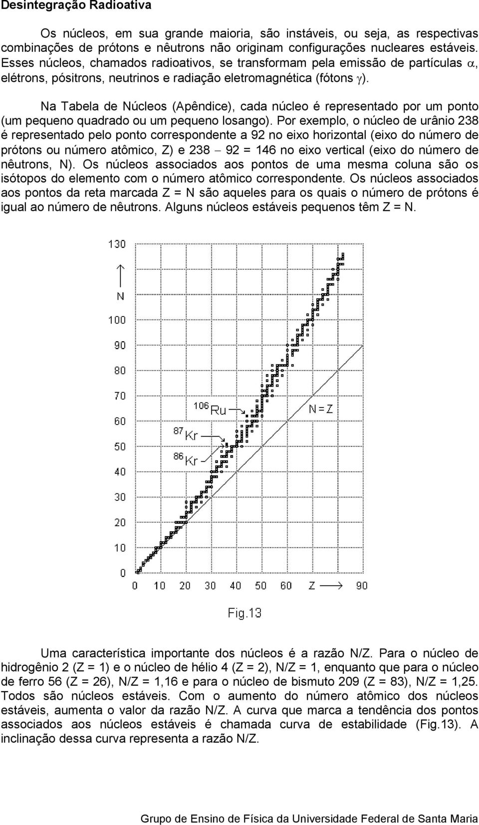 Na Tabla d Núclos (pêndic), cada núclo é rprsntado por um ponto (um pquno quadrado ou um pquno losango).