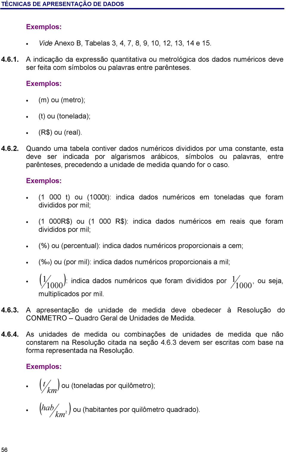 (m) ou (metro); (t) ou (tonelada); (R$) ou (real). 4.6.2.