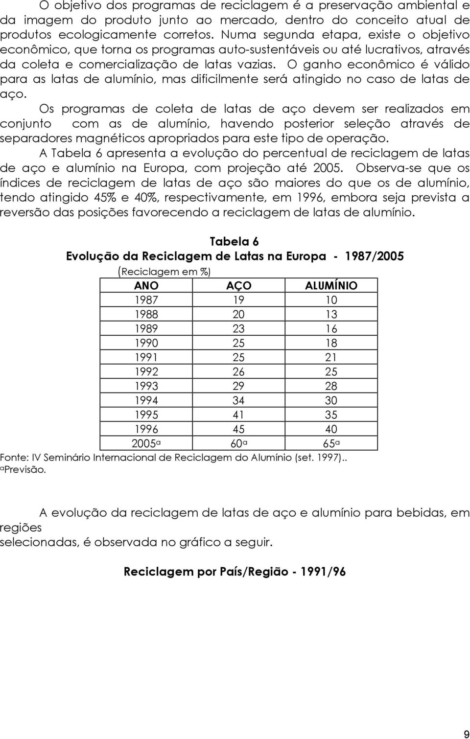 O ganho econômico é válido para as latas de alumínio, mas dificilmente será atingido no caso de latas de aço.