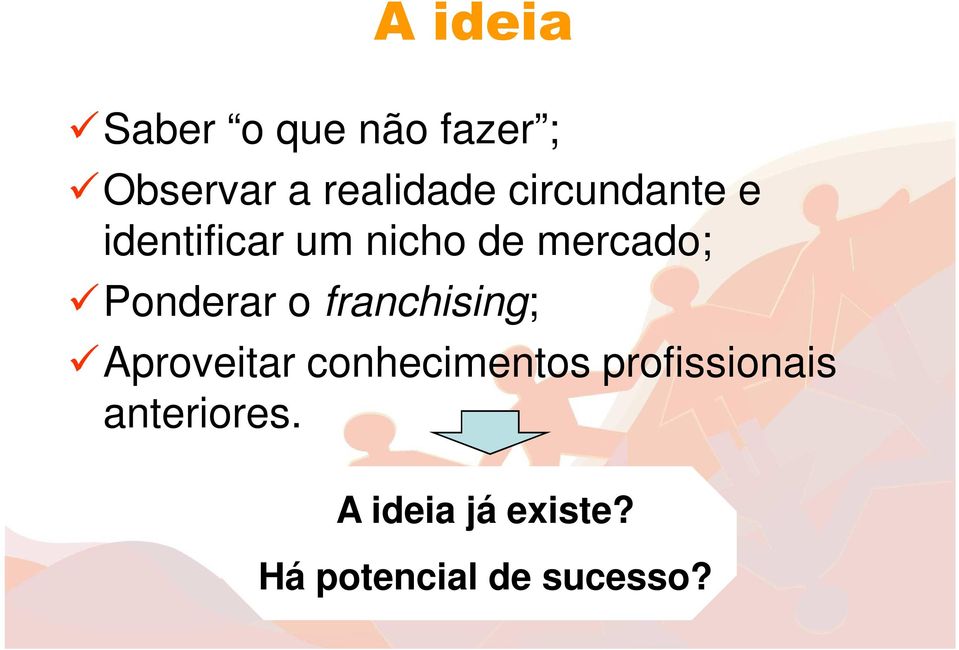 Ponderar o franchising; Aproveitar conhecimentos