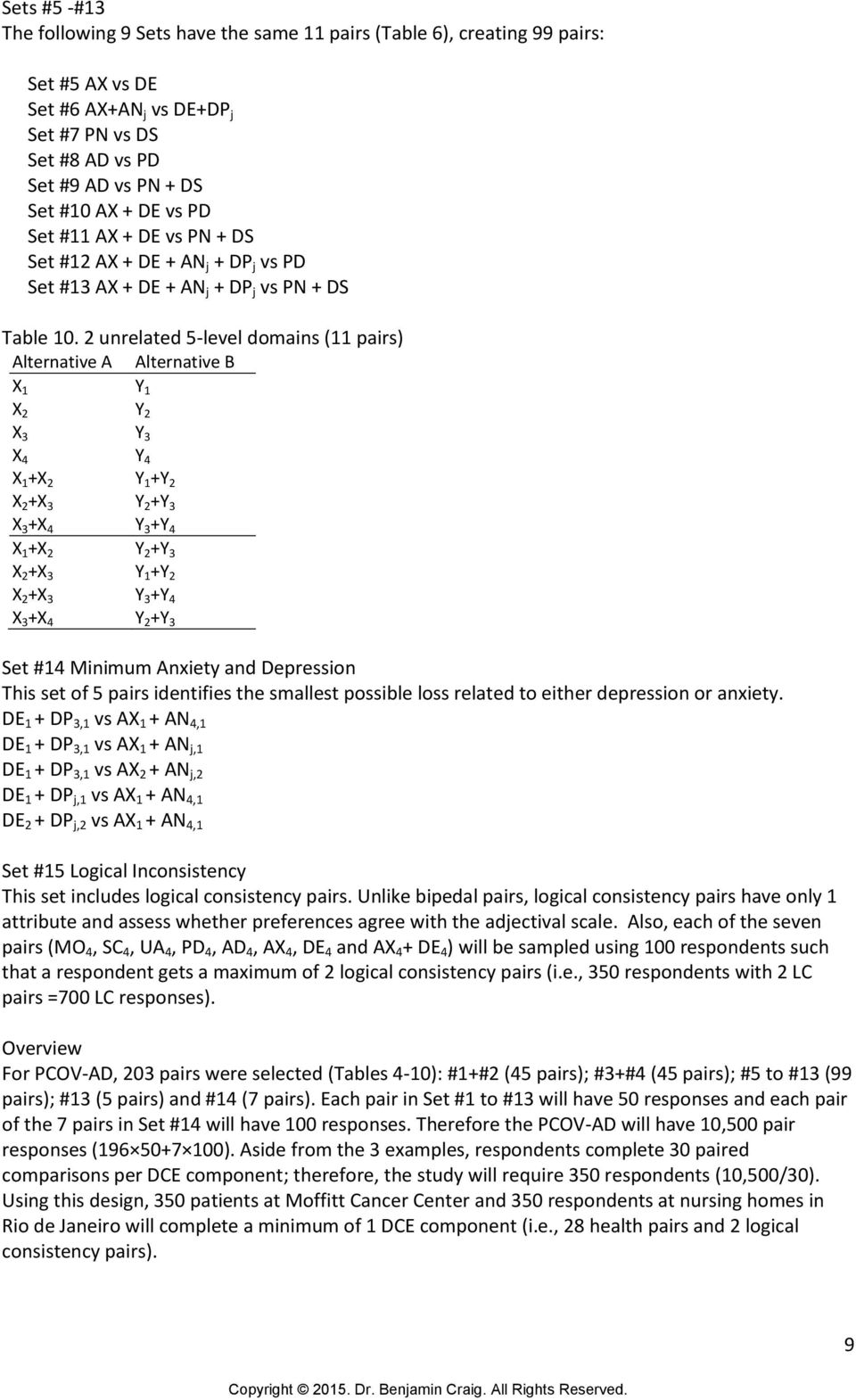 2 unrelated 5-level domains (11 pairs) Alternative A Alternative B X 1 Y 1 X 2 Y 2 X 3 Y 3 X 4 Y 4 X 1 +X 2 Y 1 +Y 2 X 2 +X 3 Y 2 +Y 3 X 3 +X 4 Y 3 +Y 4 X 1 +X 2 Y 2 +Y 3 X 2 +X 3 Y 1 +Y 2 X 2 +X 3 Y