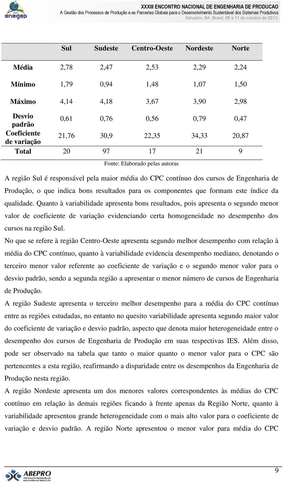 resultados para os componentes que formam este índice da qualidade.