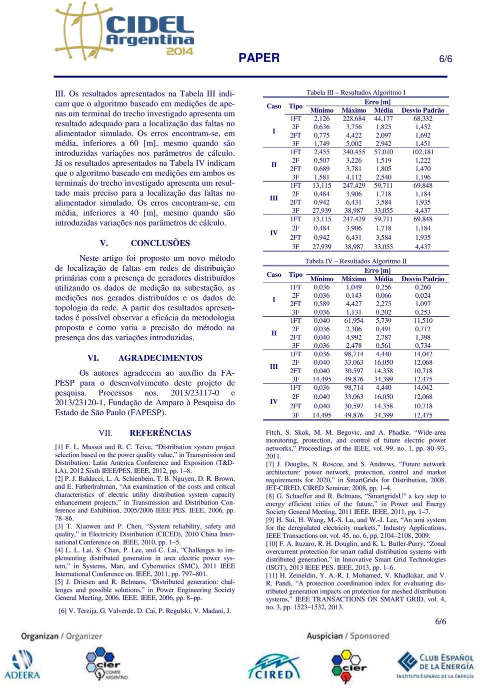 agoritmo baseado em medições em ambos os terminais do trecho investigado apresenta um resutado mais preciso para a ocaização das fatas no aimentador simuado Os erros encontram-se, em média,