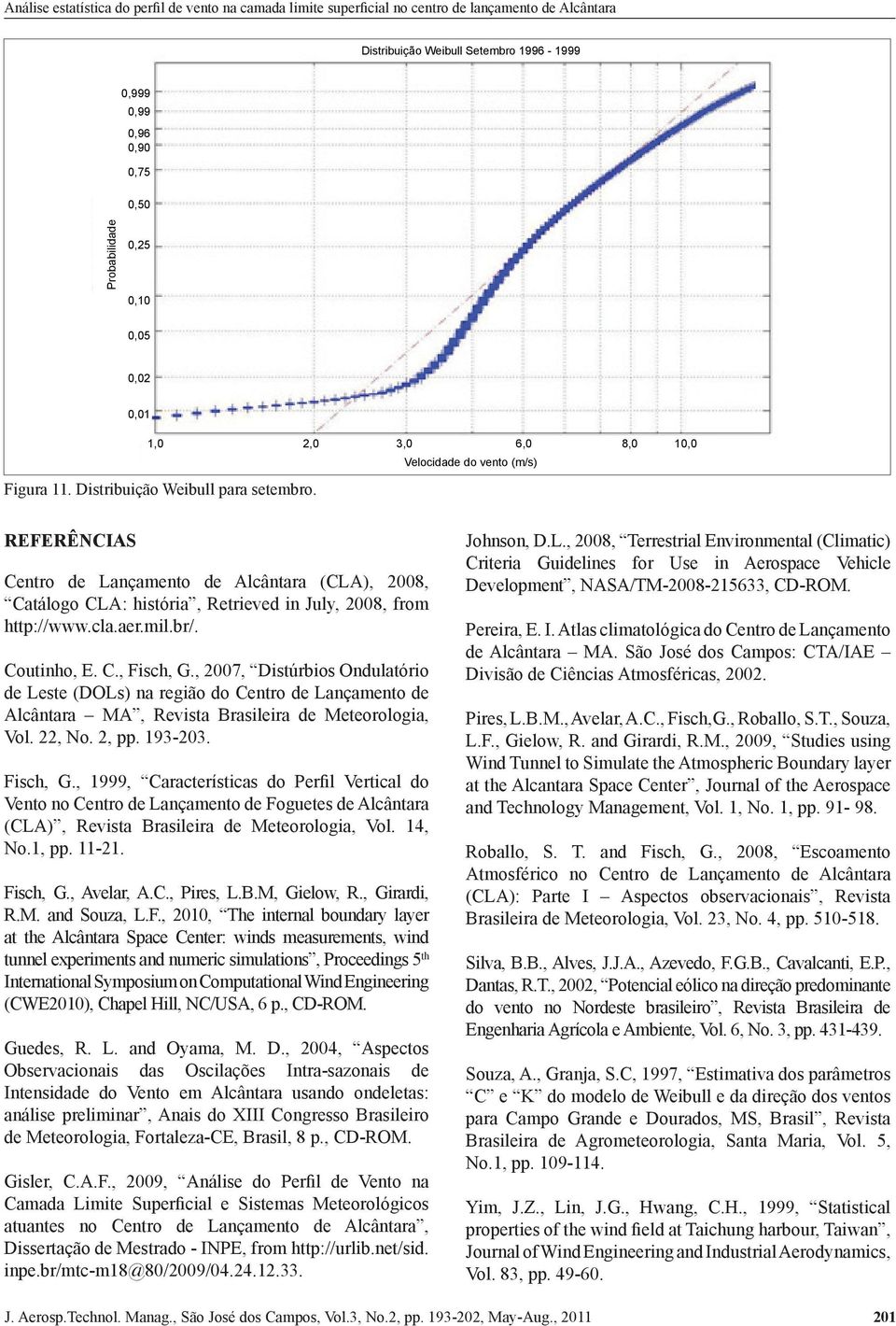 2,0 3,0 6,0 8,0 10,0 Velocidade do vento (m/s) REFERÊNCIAS Centro de Lançamento de Alcântara (CLA), 2008, Catálogo CLA: história, Retrieved in July, 2008, from http://www.cla.aer.mil.br/. Coutinho, E.