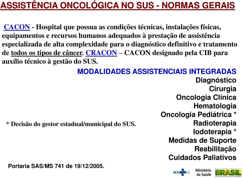 CRACON CACON designado pela CIB para auxílio técnico à gestão do SUS.