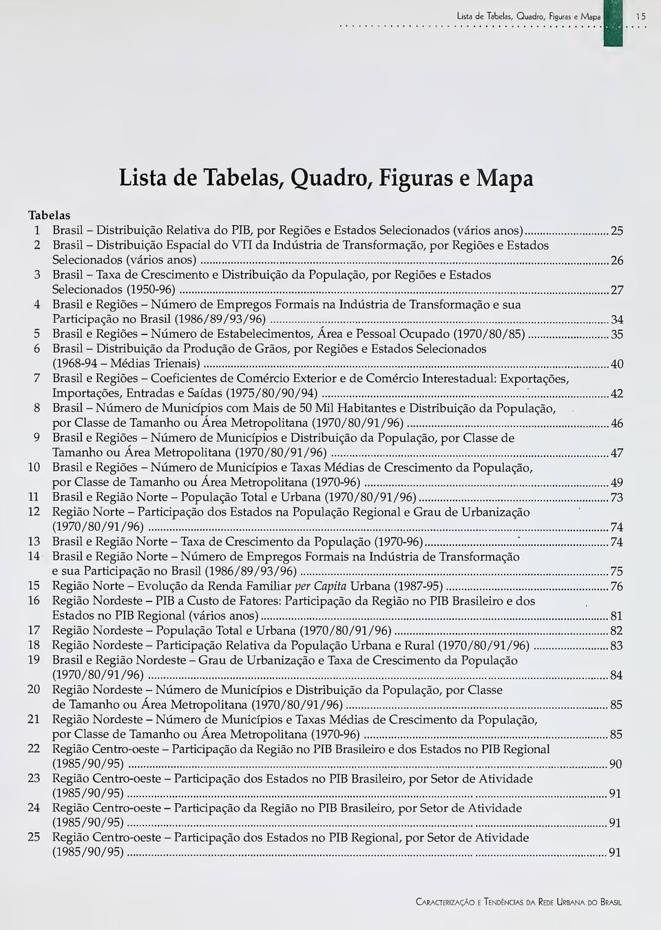 Regiões - Númer de Empregs Frmais na ndústria de Transfrmaçã e sua Participaçã n Brasil (1986/89/93/96) 34 5 Brasil e Regiões - Númer de Estabeleciments, Área e Pessal cupad (1970/80/85) 35 6 Brasil