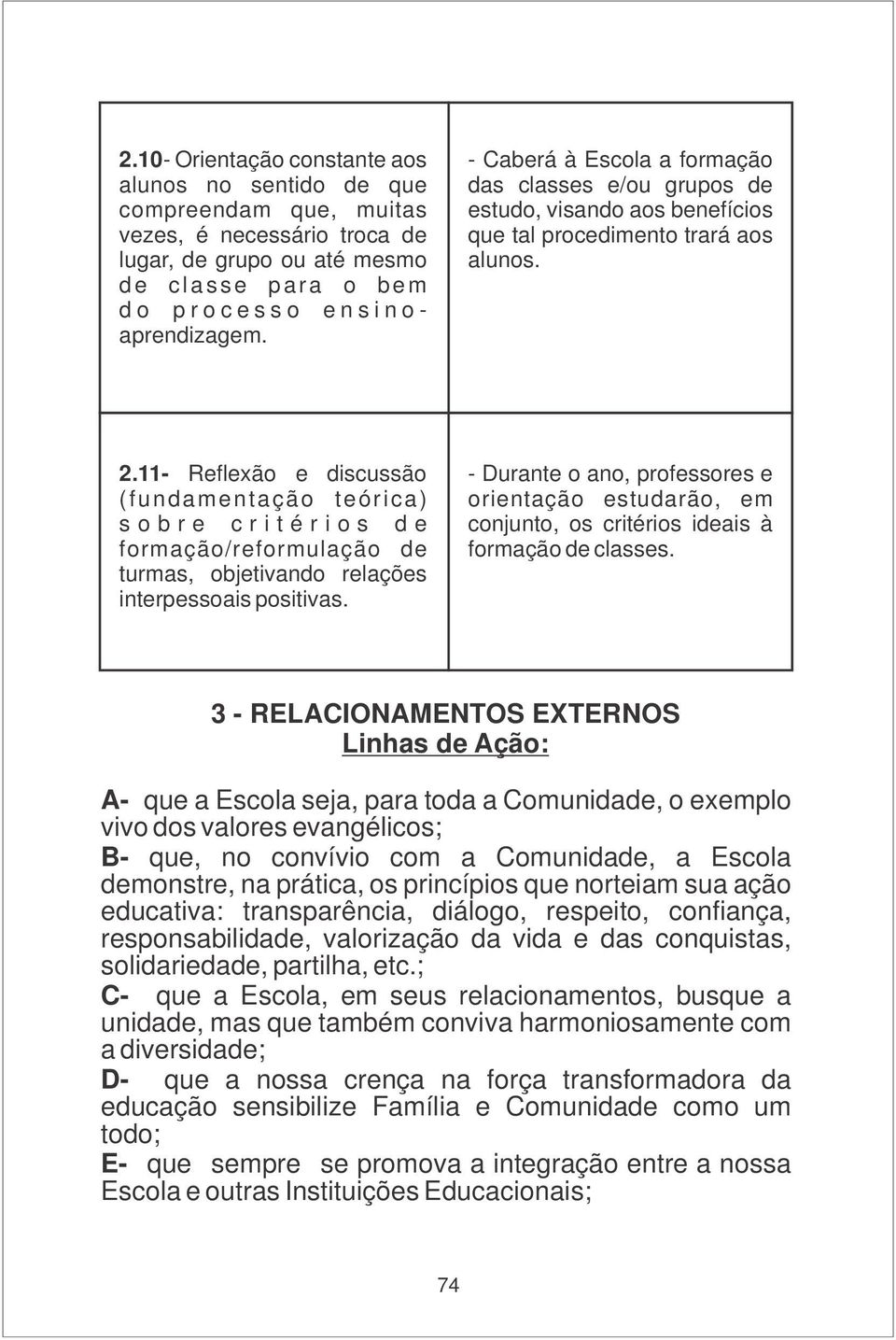 11- Reflexão e discussão (fundamentação teórica) s o b r e c r i t é r i o s d e formação/reformulação de turmas, objetivando relações interpessoais positivas.