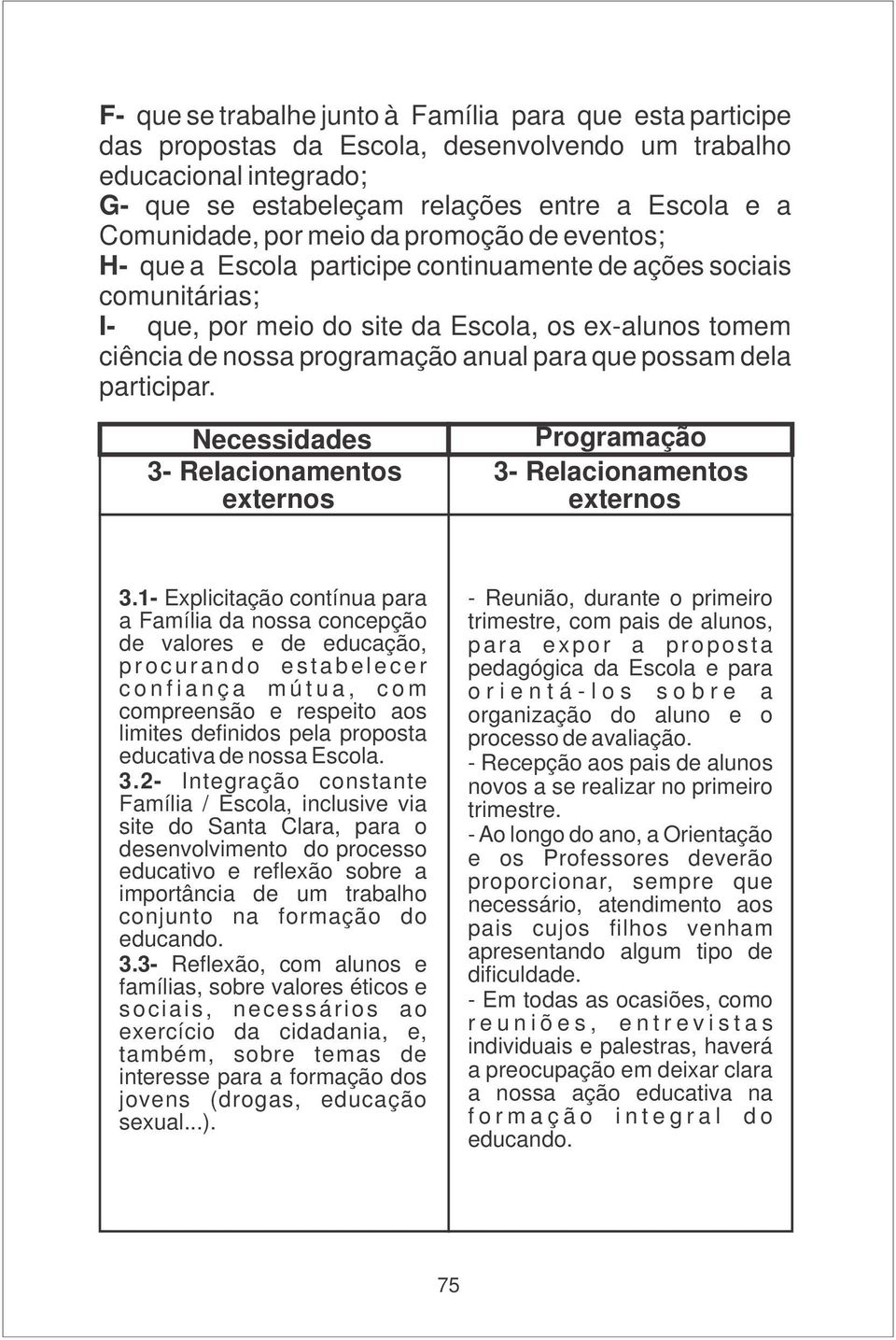 possam dela participar. Necessidades 3- Relacionamentos externos Programação 3- Relacionamentos externos 3.